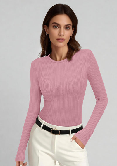 PRETTYGARDEN Crew Neck Long Sleeve Cute Going Out Tops for Women Casual Basic Slim Fit Womens Pullover Shirts PRETTYGARDEN