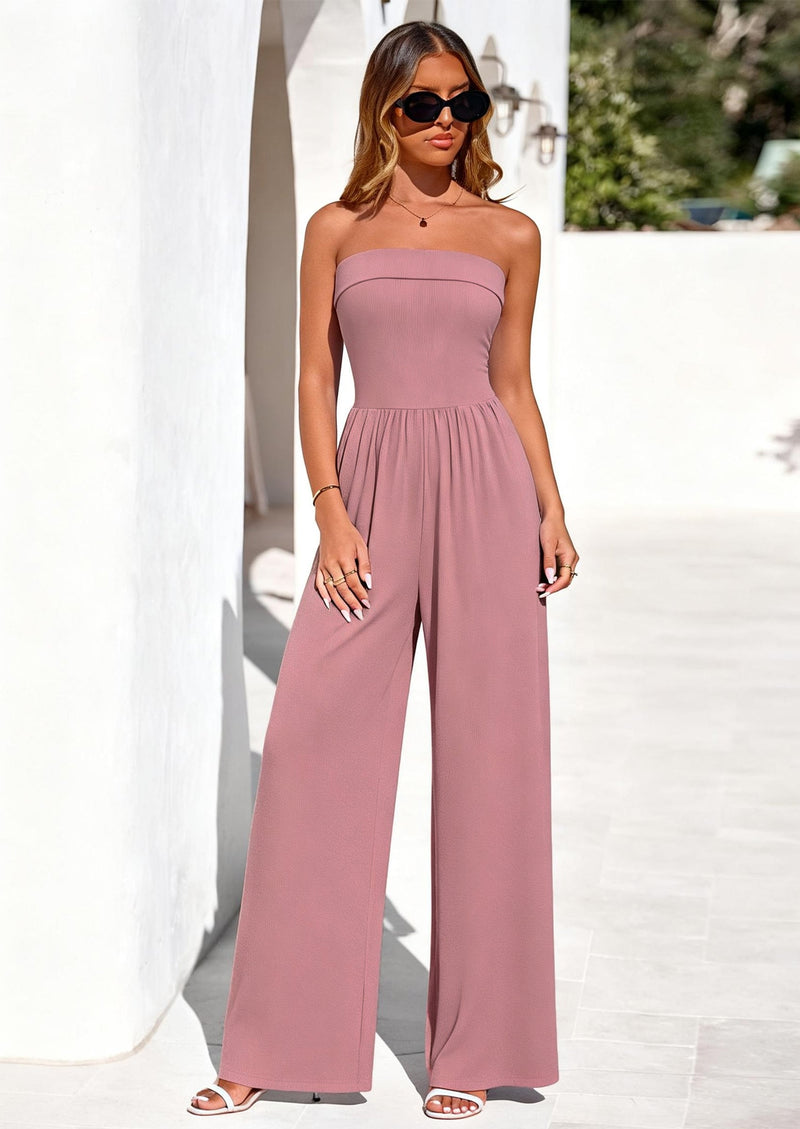 PRETTYGARDEN Tube Jumpsuits for Women Dressy Casual Off Shoulder Wide Leg Rompers Jumper One Piece Vacation Summer Outfits PRETTYGARDEN