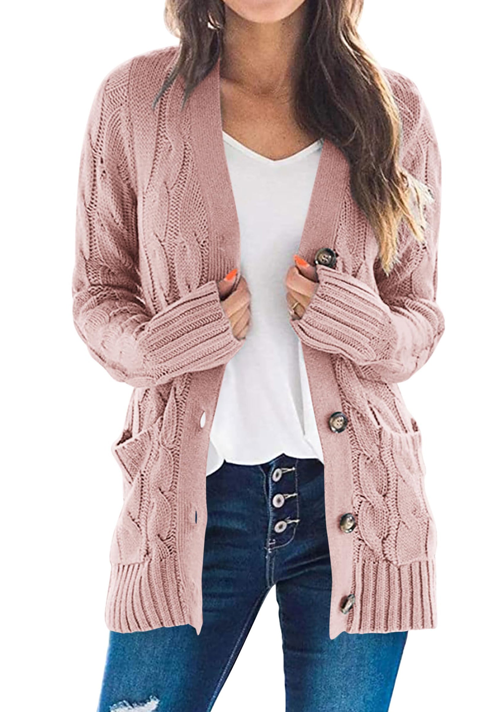 PRETTYGARDEN Women's Open Front Cardigan Sweaters Fall Fashion Button Down Cable Knit Chunky Winter Outerwear Coats