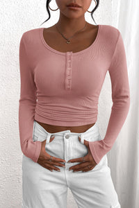 PRETTYGARDEN Women's Spring Fall Long Sleeve Henley T Shirts Button Ribbed Knit Slim Fit Casual Basic Tops Blouse