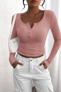 PRETTYGARDEN Women's Spring Fall Long Sleeve Henley T Shirts Button Ribbed Knit Slim Fit Casual Basic Tops Blouse