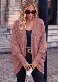 PRETTYGARDEN Batwing Long Sleeve Lightweight Cardigan Sweaters for Women Batwing Sleeve Long Cardigans Loose Fit Soft Ribbed Knit Light Weight Sweater Early Fall Fashion Streetwear Travel Outfits