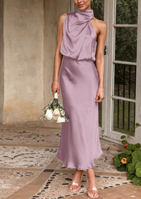 PRETTYGARDEN Women's Summer Satin Dress Elegant Sleeveless Mock Neck Cocktail Party Maxi Dresses