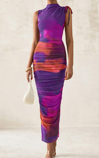 PRETTYGARDEN Women's Summer Maxi Floral Dresses Ruched Bodycon Sleeveless Mesh Formal Wedding Guest Cocktail Split Long Dress PRETTYGARDEN