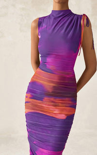 PRETTYGARDEN Women's Summer Maxi Floral Dresses Ruched Bodycon Sleeveless Mesh Formal Wedding Guest Cocktail Split Long Dress PRETTYGARDEN