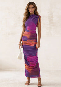 PRETTYGARDEN Women's Summer Maxi Floral Dresses Ruched Bodycon Sleeveless Mesh Formal Wedding Guest Cocktail Split Long Dress PRETTYGARDEN