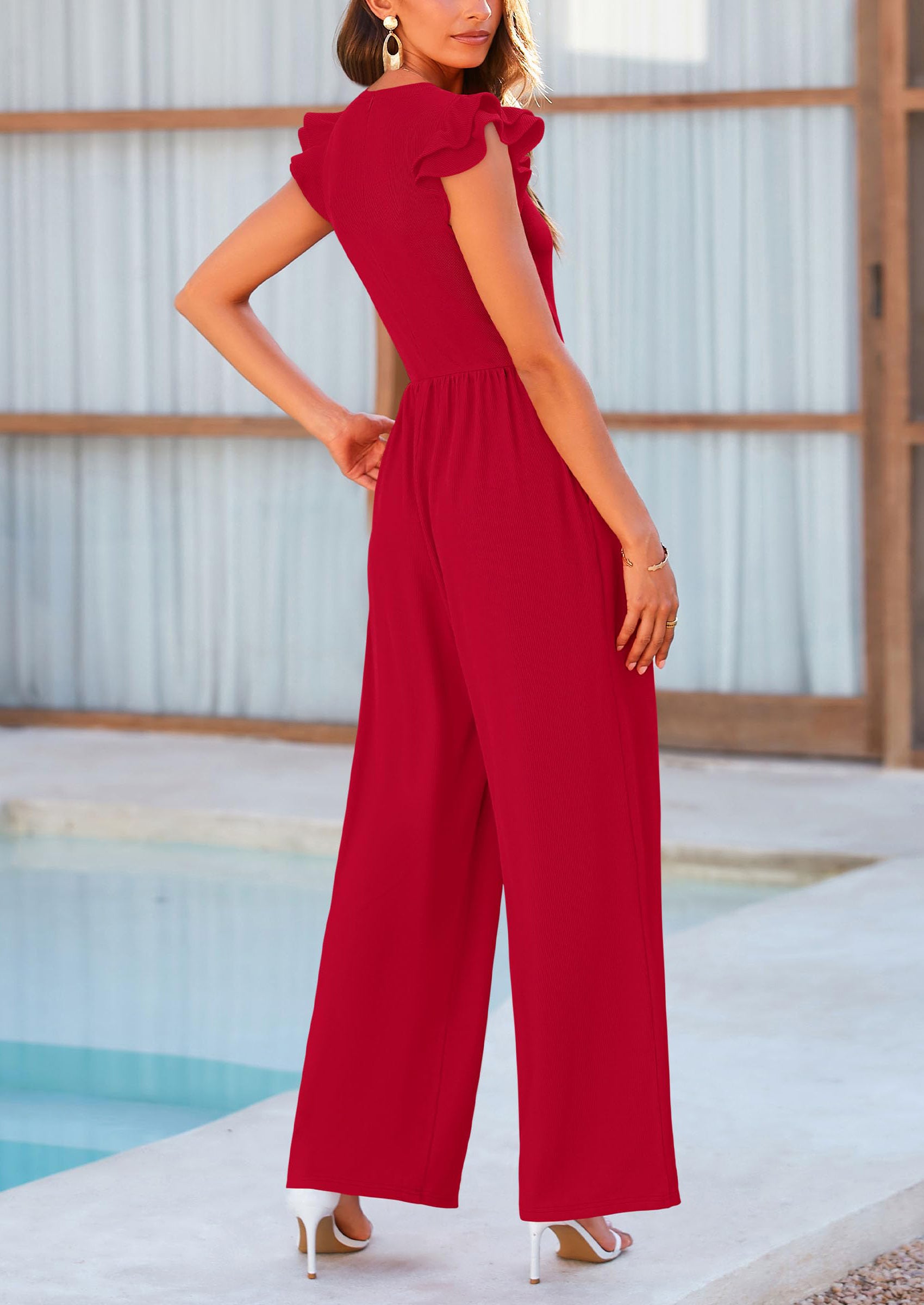 PRETTYGARDEN Casual Ruffle Cap Sleeves Romper Crew Neck Rib Knit One Piece Outfits