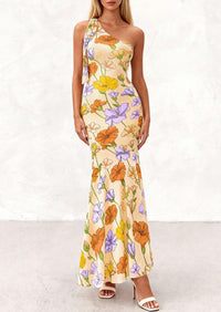 PRETTYGARDEN Womens Summer One Shoulder Maxi Dress Floral Sleeveless Bodycon Mesh Long Formal Wedding Guest Dresses PRETTYGARDEN