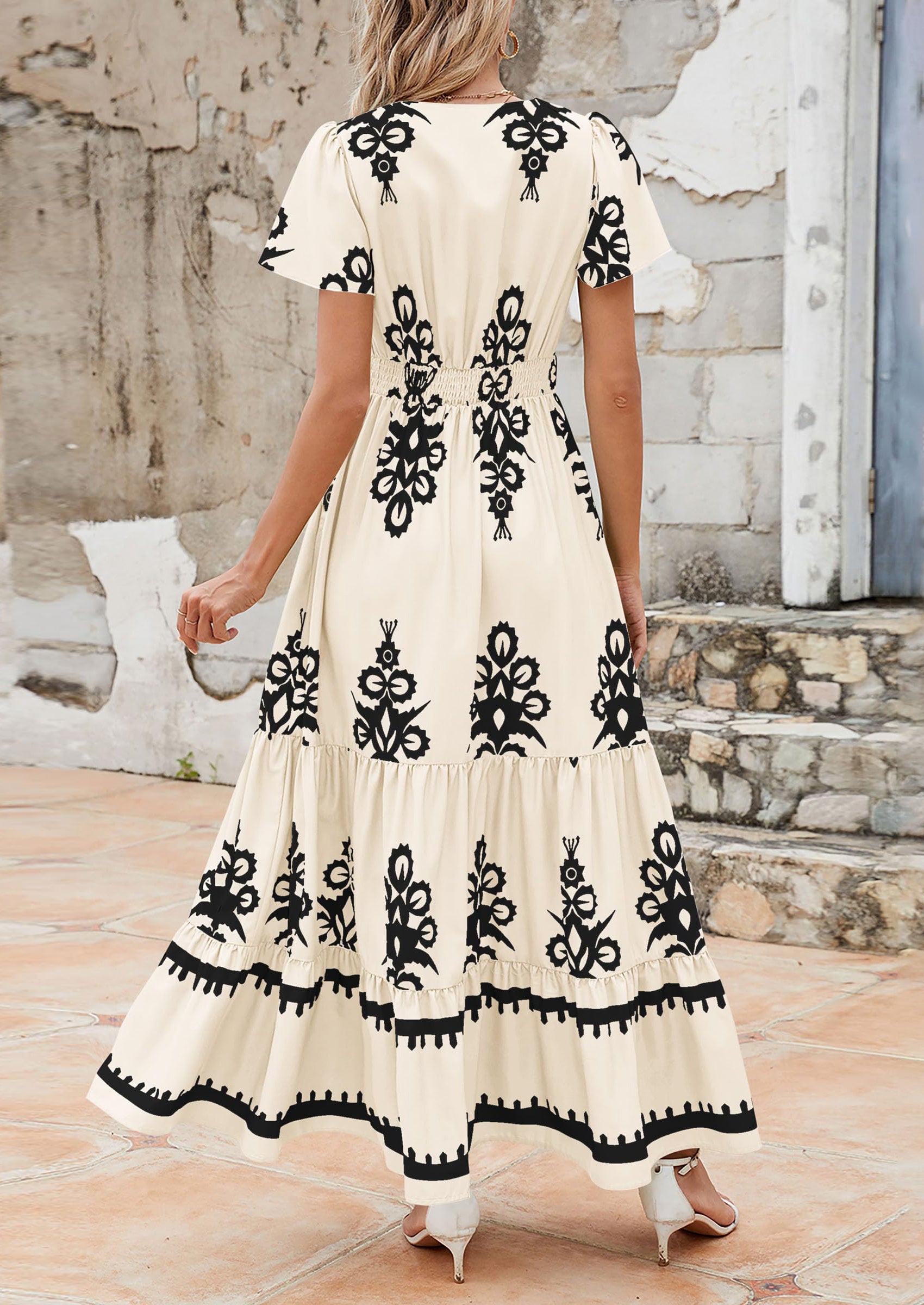 PRETTYGARDEN Womens Casual V Neck Boho Maxi Dress Flowy Aline Bell Sle PRETTYGARDEN Womens Casual V Neck Boho Maxi Dress Flowy Aline Bell Sle