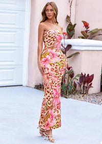PRETTYGARDEN Bodycon Long Dresses for Women Strapless Tube Summer Floral Maxi Dress Sleeveless Back Slit Beach Outfits