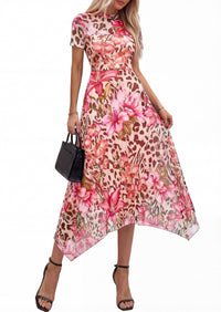 PRETTYGARDEN Cocktail Dresses for Women Summer Short Sleeve Floral Mesh Sheer Midi Party Wedding Guest Dress