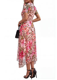 PRETTYGARDEN Cocktail Dresses for Women Summer Short Sleeve Floral Mesh Sheer Midi Party Wedding Guest Dress