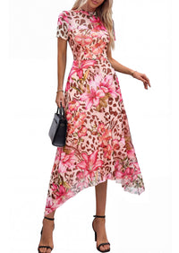 PRETTYGARDEN Cocktail Dresses for Women Summer Short Sleeve Floral Mesh Sheer Midi Party Wedding Guest Dress