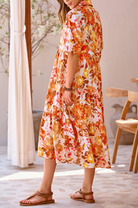 Button Up Ruffle A Line Flowy Maxi Dress