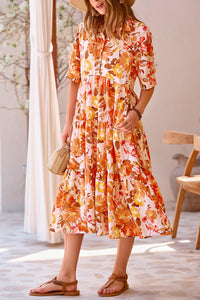 Button Up Ruffle A Line Flowy Maxi Dress