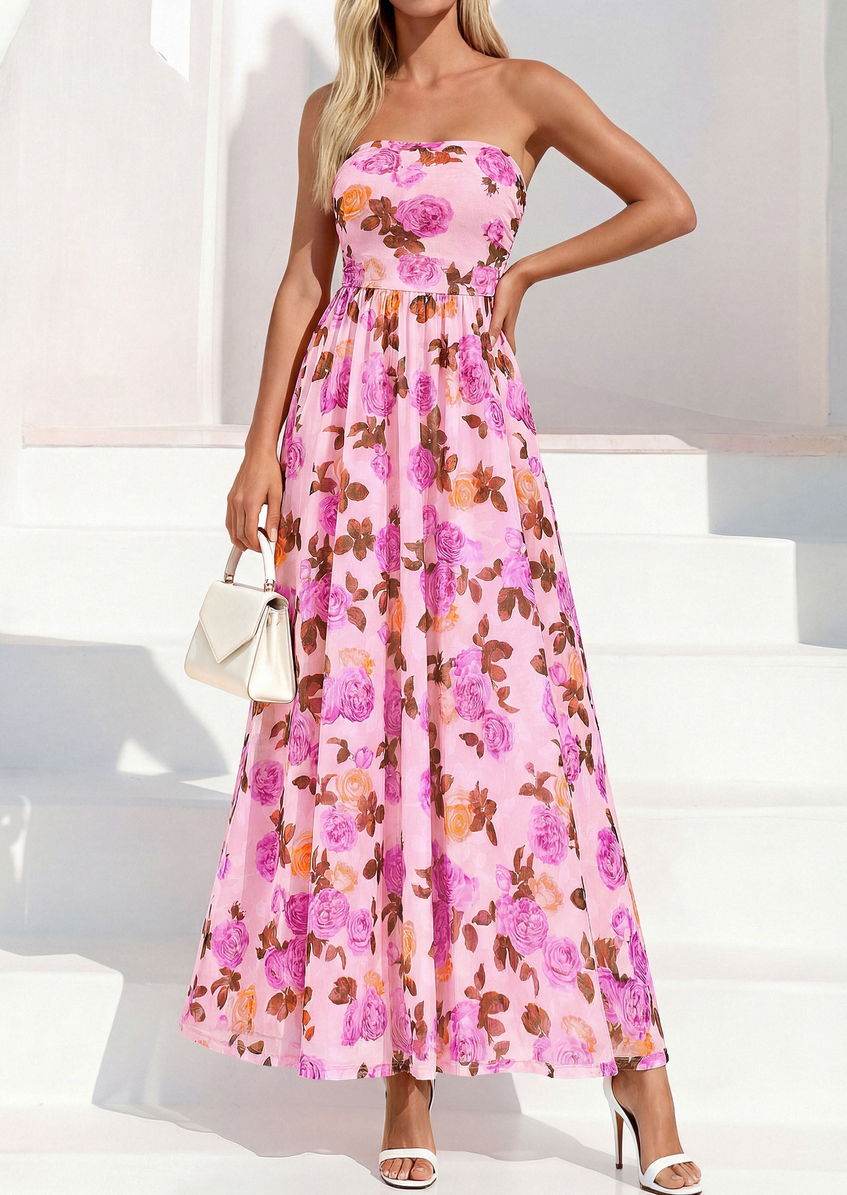 PRETTYGARDEN Womens Boho Maxi Dress 2026 Summer Floral Tube Strapless Spring Wedding Guest Cocktail Long Dresses PRETTYGARDEN