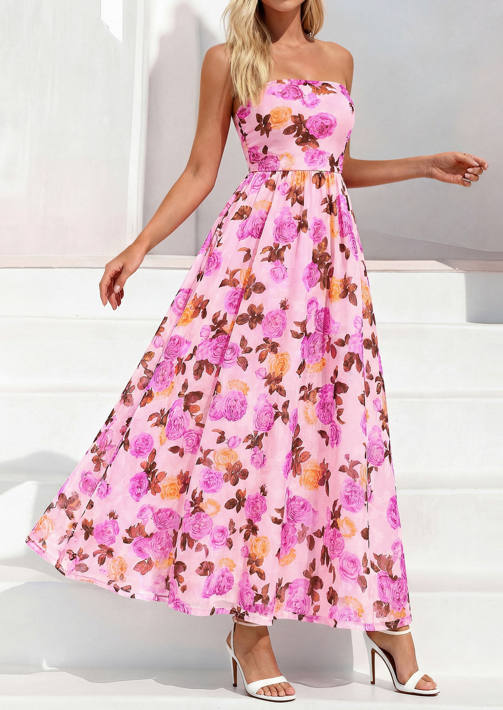 PRETTYGARDEN Womens Boho Maxi Dress 2026 Summer Floral Tube Strapless Spring Wedding Guest Cocktail Long Dresses PRETTYGARDEN