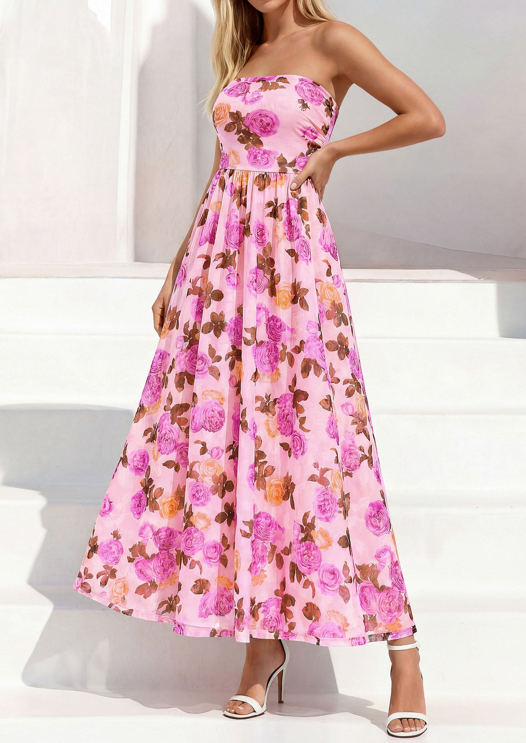 PRETTYGARDEN Womens Boho Maxi Dress 2026 Summer Floral Tube Strapless Spring Wedding Guest Cocktail Long Dresses PRETTYGARDEN