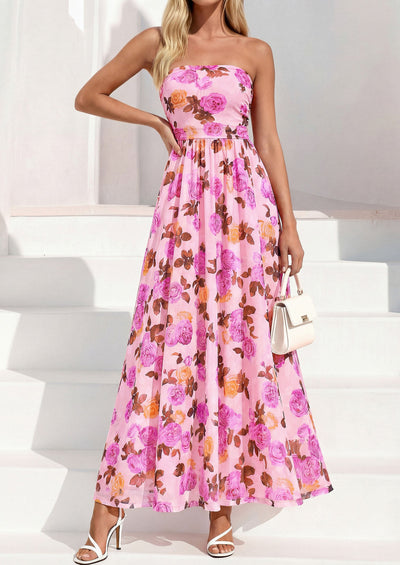 PRETTYGARDEN Womens Boho Maxi Dress 2026 Summer Floral Tube Strapless Spring Wedding Guest Cocktail Long Dresses PRETTYGARDEN