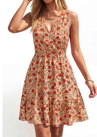 PRETTYGARDEN Sundresses for Women Summer Boho Sleeveless Wrap V Neck Floral Mini Dress Beach Vacation Short Dresses