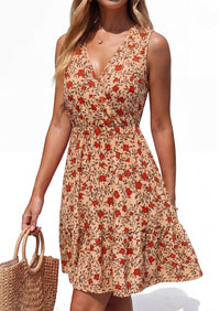 PRETTYGARDEN Sundresses for Women Summer Boho Sleeveless Wrap V Neck Floral Mini Dress Beach Vacation Short Dresses