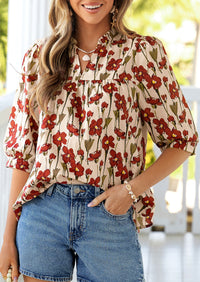 PRETTYGARDEN Women's Summer Floral Blouses Dressy Casual Half Sleeve V Neck Going Out Boho Tops Spring Fashion Clothing