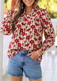 PRETTYGARDEN Women's Boho Floral Blouses Dressy Casual | Trendy Printed, Long Sleeve V Neck Tops, Bohemian Polka Dot Striped Shirt, Going Out Vacation Outfits, Fall Fashion Clothing