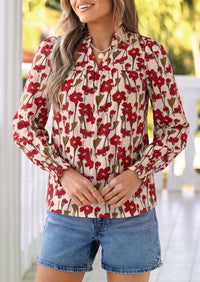 PRETTYGARDEN Women's Boho Floral Blouses Dressy Casual | Trendy Printed, Long Sleeve V Neck Tops, Bohemian Polka Dot Striped Shirt, Going Out Vacation Outfits, Fall Fashion Clothing