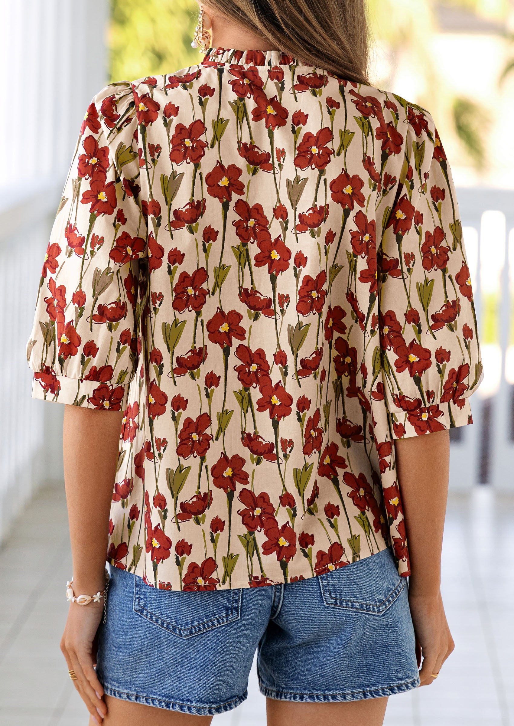 PRETTYGARDEN Women's Summer Floral Blouses Dressy Casual Half Sleeve V Neck Going Out Boho Tops Spring Fashion Clothing