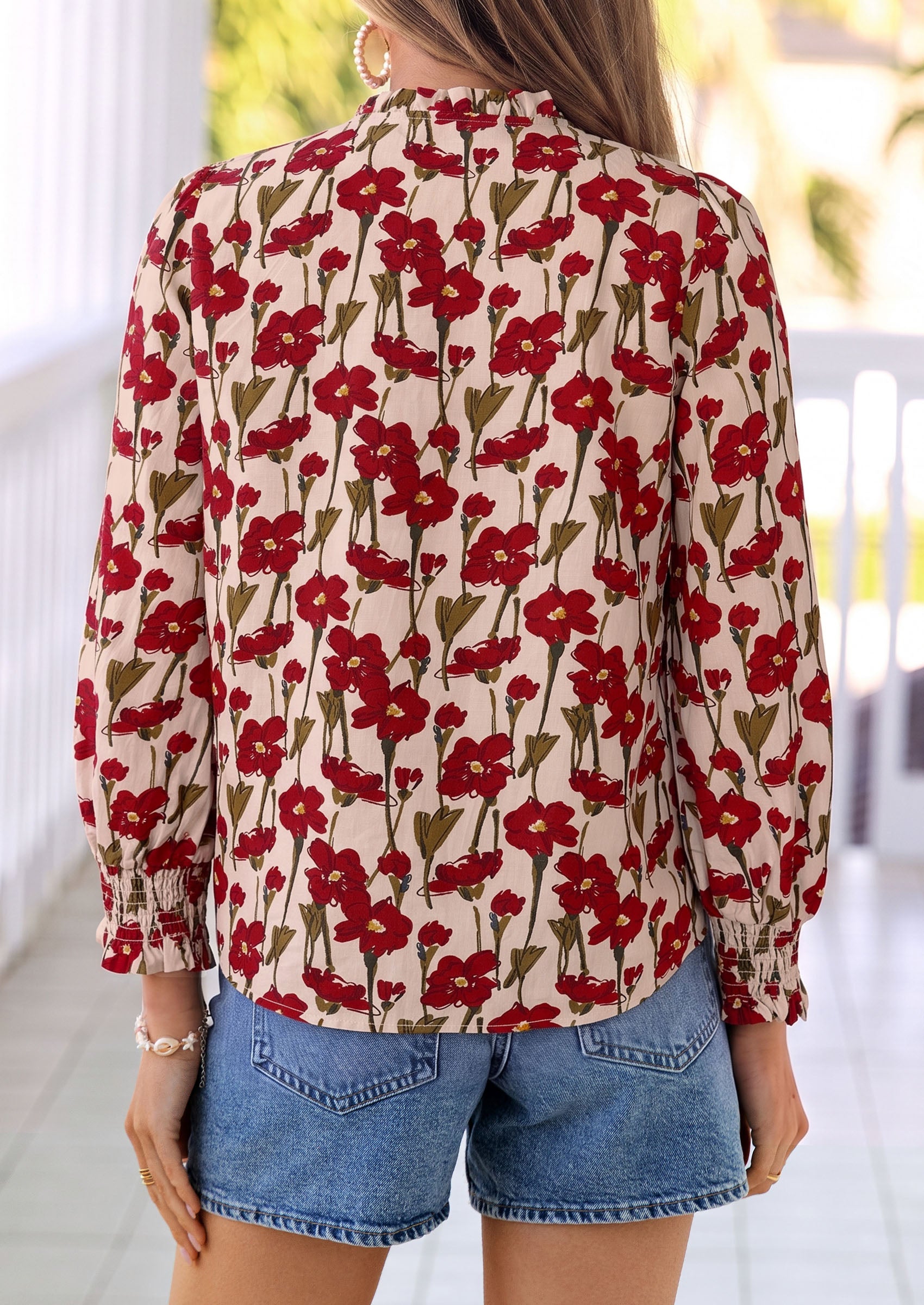 PRETTYGARDEN Women's Boho Floral Blouses Dressy Casual | Trendy Printed, Long Sleeve V Neck Tops, Bohemian Polka Dot Striped Shirt, Going Out Vacation Outfits, Fall Fashion Clothing