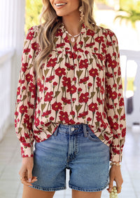 PRETTYGARDEN Women's Boho Floral Blouses Dressy Casual | Trendy Printed, Long Sleeve V Neck Tops, Bohemian Polka Dot Striped Shirt, Going Out Vacation Outfits, Fall Fashion Clothing