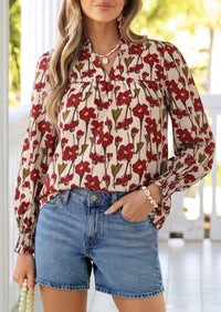 PRETTYGARDEN Women's Boho Floral Blouses Dressy Casual | Trendy Printed, Long Sleeve V Neck Tops, Bohemian Polka Dot Striped Shirt, Going Out Vacation Outfits, Fall Fashion Clothing