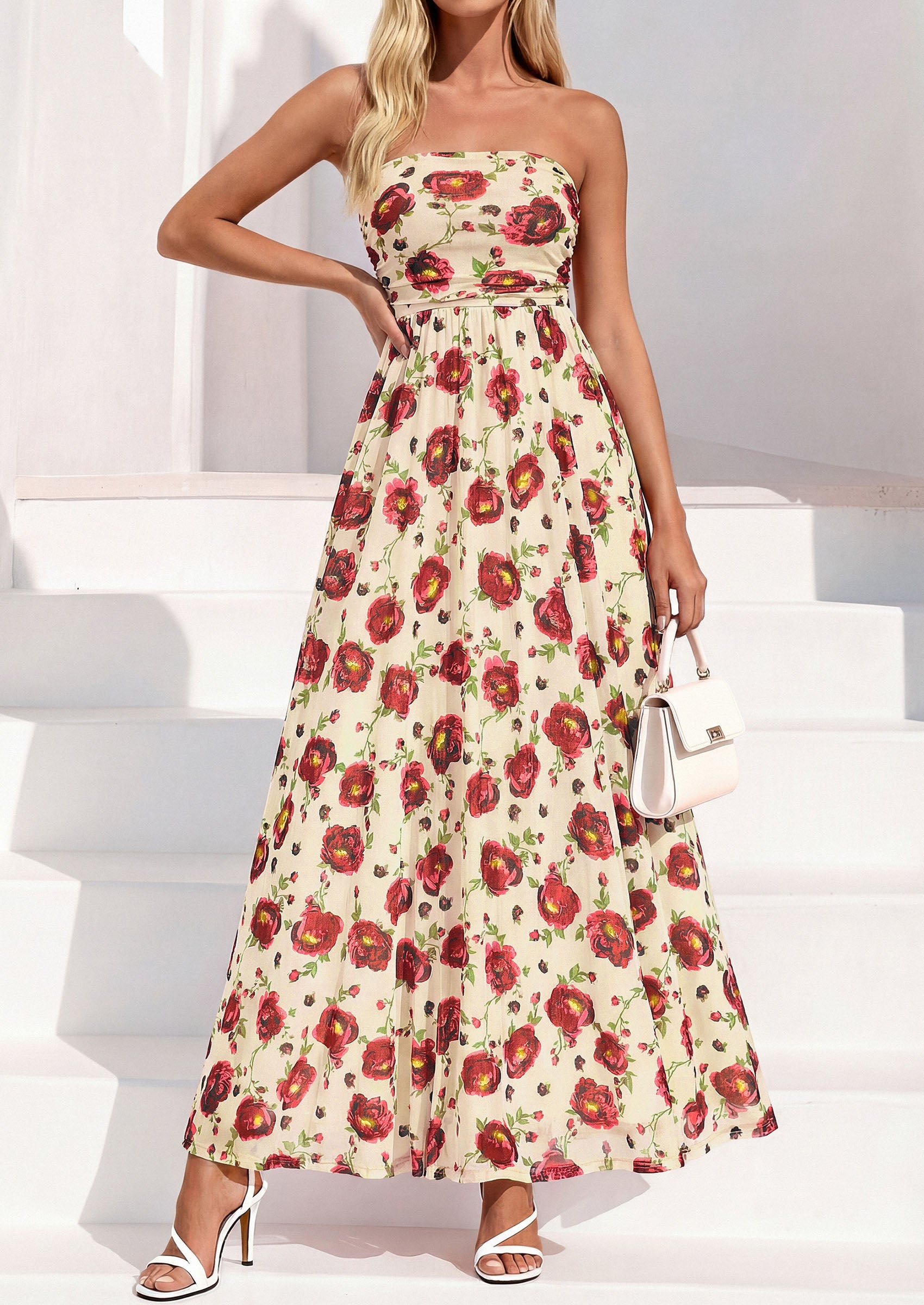 PRETTYGARDEN Womens Boho Maxi Dress 2026 Summer Floral Tube Strapless Spring Wedding Guest Cocktail Long Dresses PRETTYGARDEN