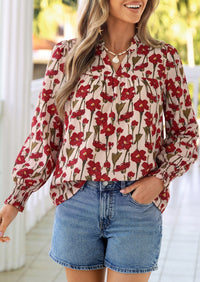 PRETTYGARDEN Women's Boho Floral Blouses Dressy Casual | Trendy Printed, Long Sleeve V Neck Tops, Bohemian Polka Dot Striped Shirt, Going Out Vacation Outfits, Fall Fashion Clothing