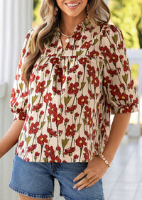 PRETTYGARDEN Women's Summer Floral Blouses Dressy Casual Half Sleeve V Neck Going Out Boho Tops Spring Fashion Clothing