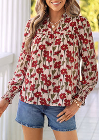 PRETTYGARDEN Women's Boho Floral Blouses Dressy Casual | Trendy Printed, Long Sleeve V Neck Tops, Bohemian Polka Dot Striped Shirt, Going Out Vacation Outfits, Fall Fashion Clothing