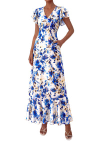 PRETTYGARDEN Wedding Guest Dresses for Women 2026 Spring Summer Short Sleeve Ruffle V Neck Floral Flowy Beach Maxi Long Dress PRETTYGARDEN