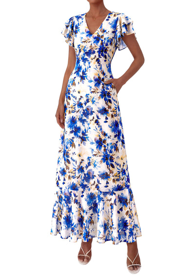 PRETTYGARDEN Wedding Guest Dresses for Women 2026 Spring Summer Short Sleeve Ruffle V Neck Floral Flowy Beach Maxi Long Dress PRETTYGARDEN