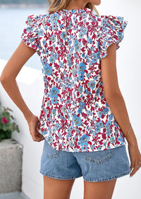 PRETTYGARDEN Women's Ruffle Short Sleeve Summer Tops Trendy Floral Trim Neck Casual Dressy Chiffon Boho Blouses Shirts PRETTYGARDEN