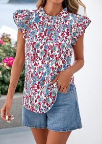 PRETTYGARDEN Women's Ruffle Short Sleeve Summer Tops Trendy Floral Trim Neck Casual Dressy Chiffon Boho Blouses Shirts PRETTYGARDEN