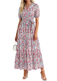PRETTYGARDEN Women's Summer Maxi Dresses Boho Floral Short Sleeve V Neck Casual Wedding Guest 2026 Beach Vacation Outfits