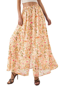 PRETTYGARDEN 2026 Summer Maxi Long Skirts for Women Trendy Boho Floral High Waisted Slit Flowy Travel Beach Vacation Clothes