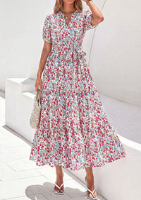 PRETTYGARDEN Women's Summer Maxi Dresses Boho Floral Short Sleeve V Neck Casual Wedding Guest 2026 Beach Vacation Outfits