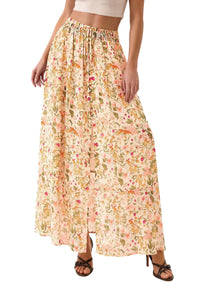 PRETTYGARDEN 2026 Summer Maxi Long Skirts for Women Trendy Boho Floral High Waisted Slit Flowy Travel Beach Vacation Clothes