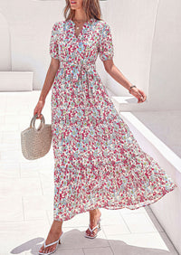 PRETTYGARDEN Women's Summer Maxi Dresses Boho Floral Short Sleeve V Neck Casual Wedding Guest 2026 Beach Vacation Outfits