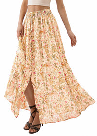 PRETTYGARDEN 2026 Summer Maxi Long Skirts for Women Trendy Boho Floral High Waisted Slit Flowy Travel Beach Vacation Clothes