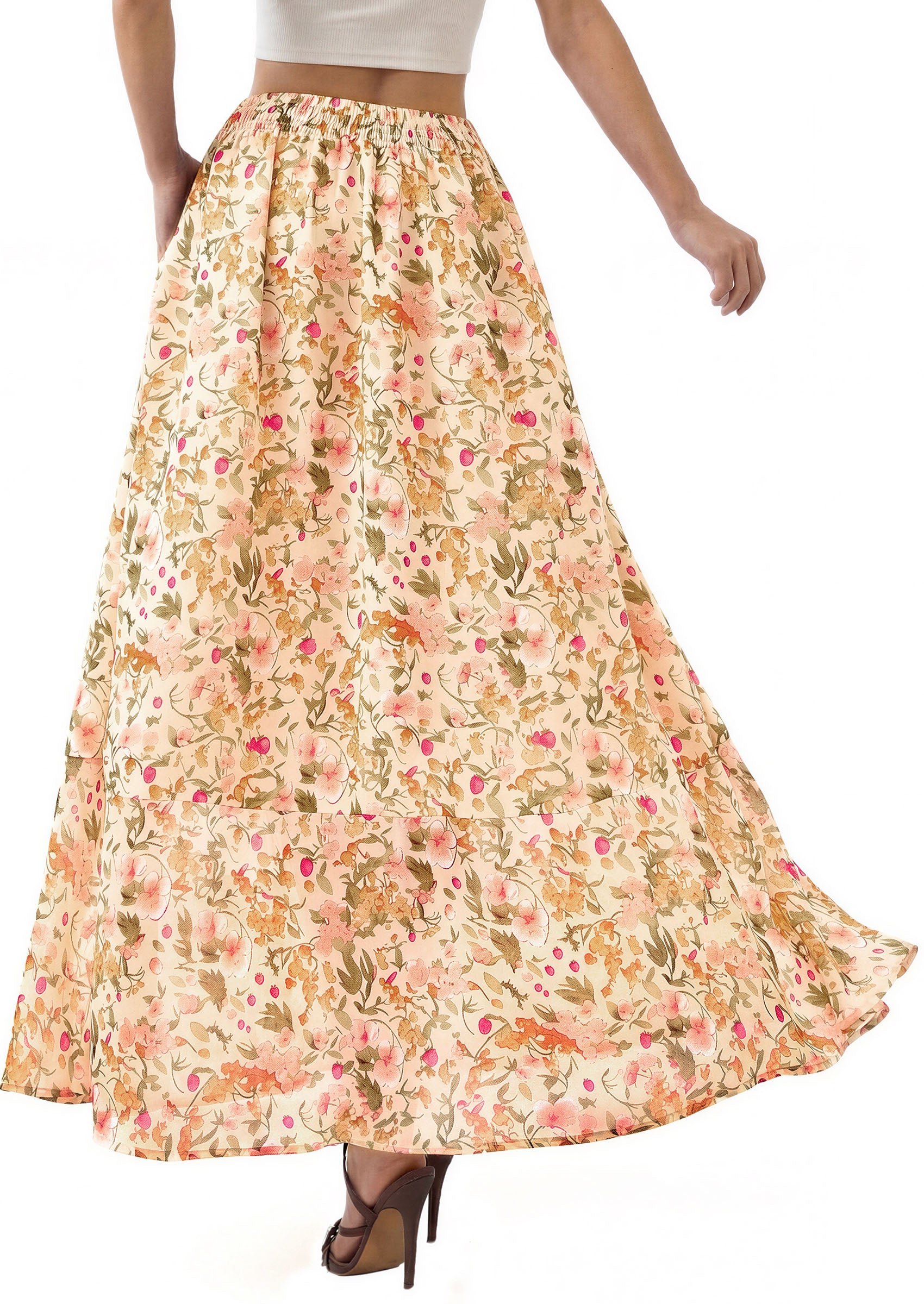 PRETTYGARDEN 2026 Summer Maxi Long Skirts for Women Trendy Boho Floral High Waisted Slit Flowy Travel Beach Vacation Clothes