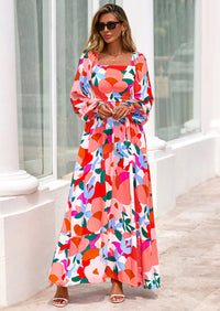 PRETTYGARDEN Women Floral Maxi Dresses Spring Long Sleeve Square Neck Boho A Line Wedding Guest Casual Flowy Long Dress
