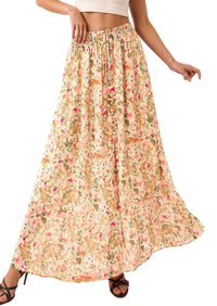 PRETTYGARDEN 2026 Summer Maxi Long Skirts for Women Trendy Boho Floral High Waisted Slit Flowy Travel Beach Vacation Clothes