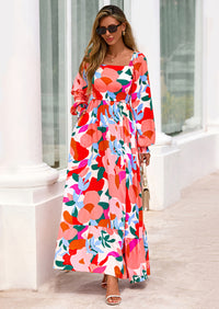 PRETTYGARDEN Women Floral Maxi Dresses Spring Long Sleeve Square Neck Boho A Line Wedding Guest Casual Flowy Long Dress